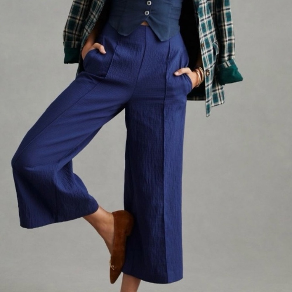 Maeve by Anthropologie Wide Leg Textured Slubbed Cotton Pants